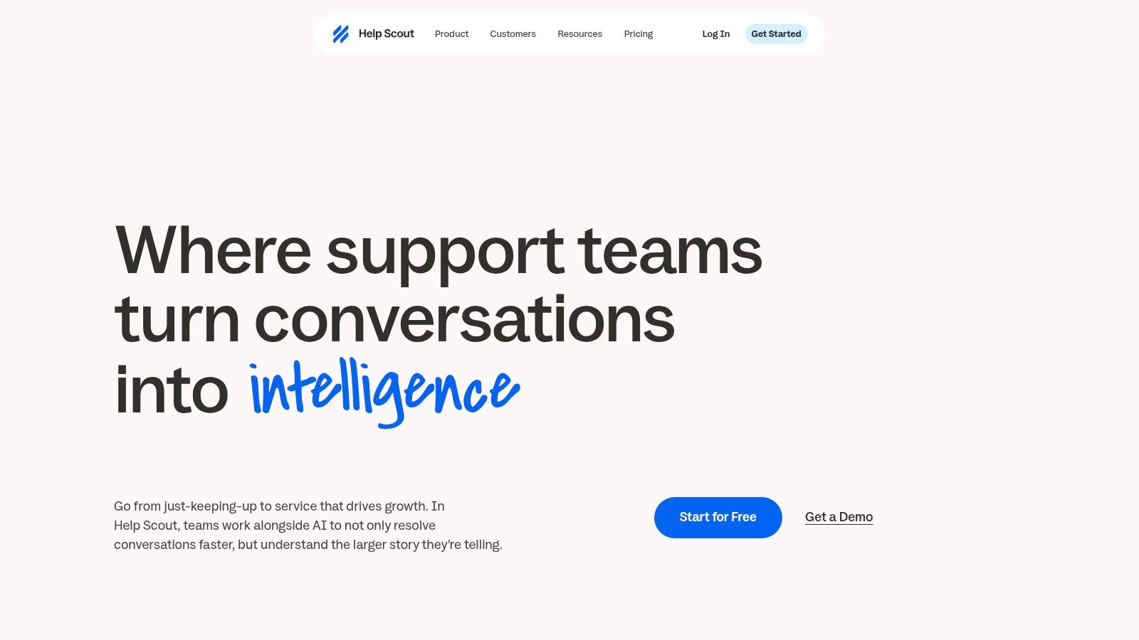 Intercom homepage, the product's own description of its help desk