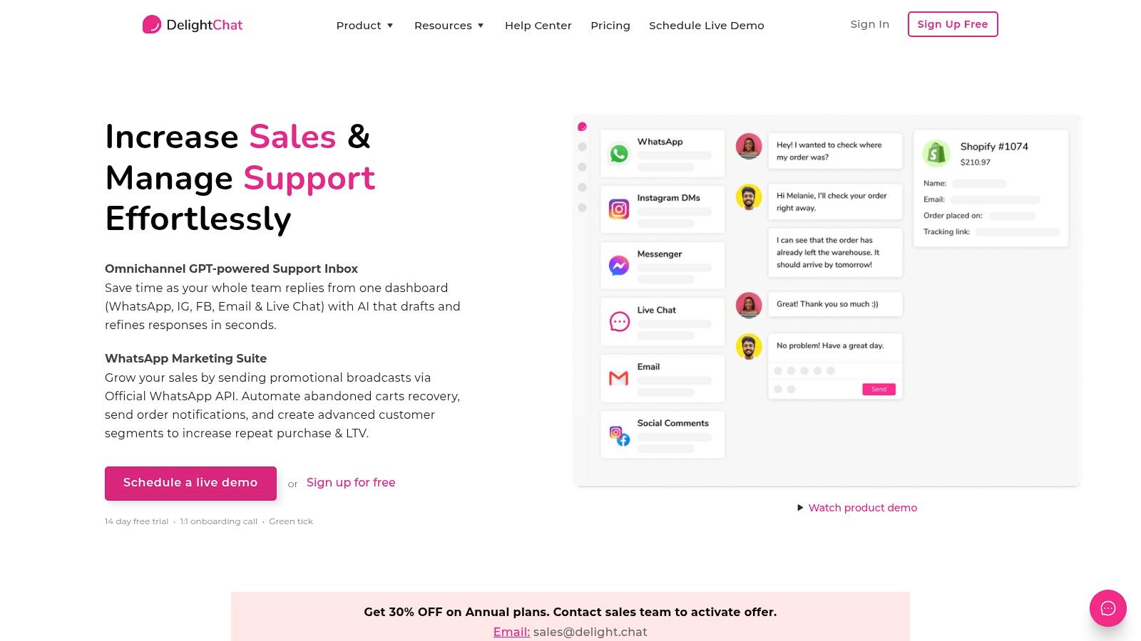 Front homepage, the product's own description of its help desk