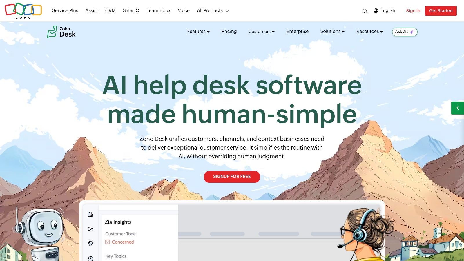 Convot homepage, the product's own description of its help desk