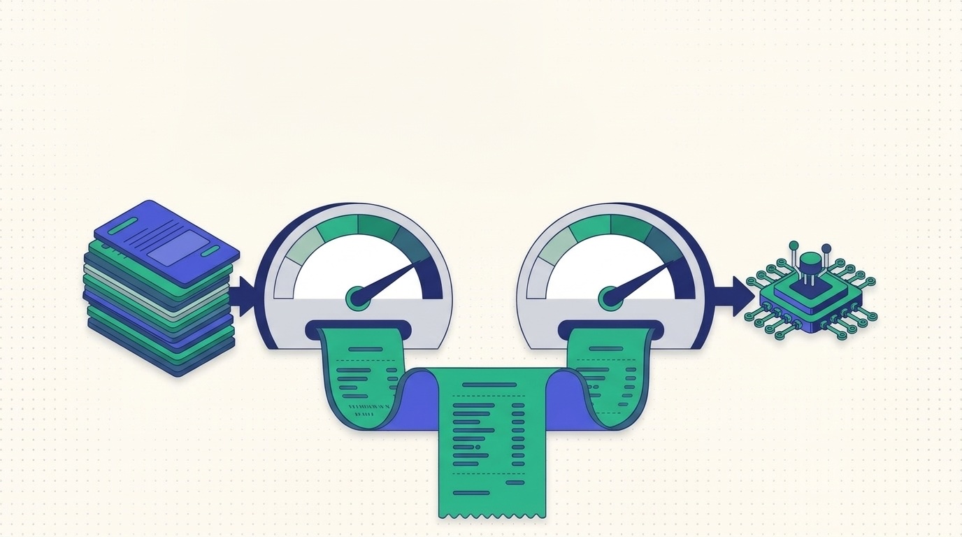 Illustration of a support ticket counter and an AI meter adding up to one monthly bill