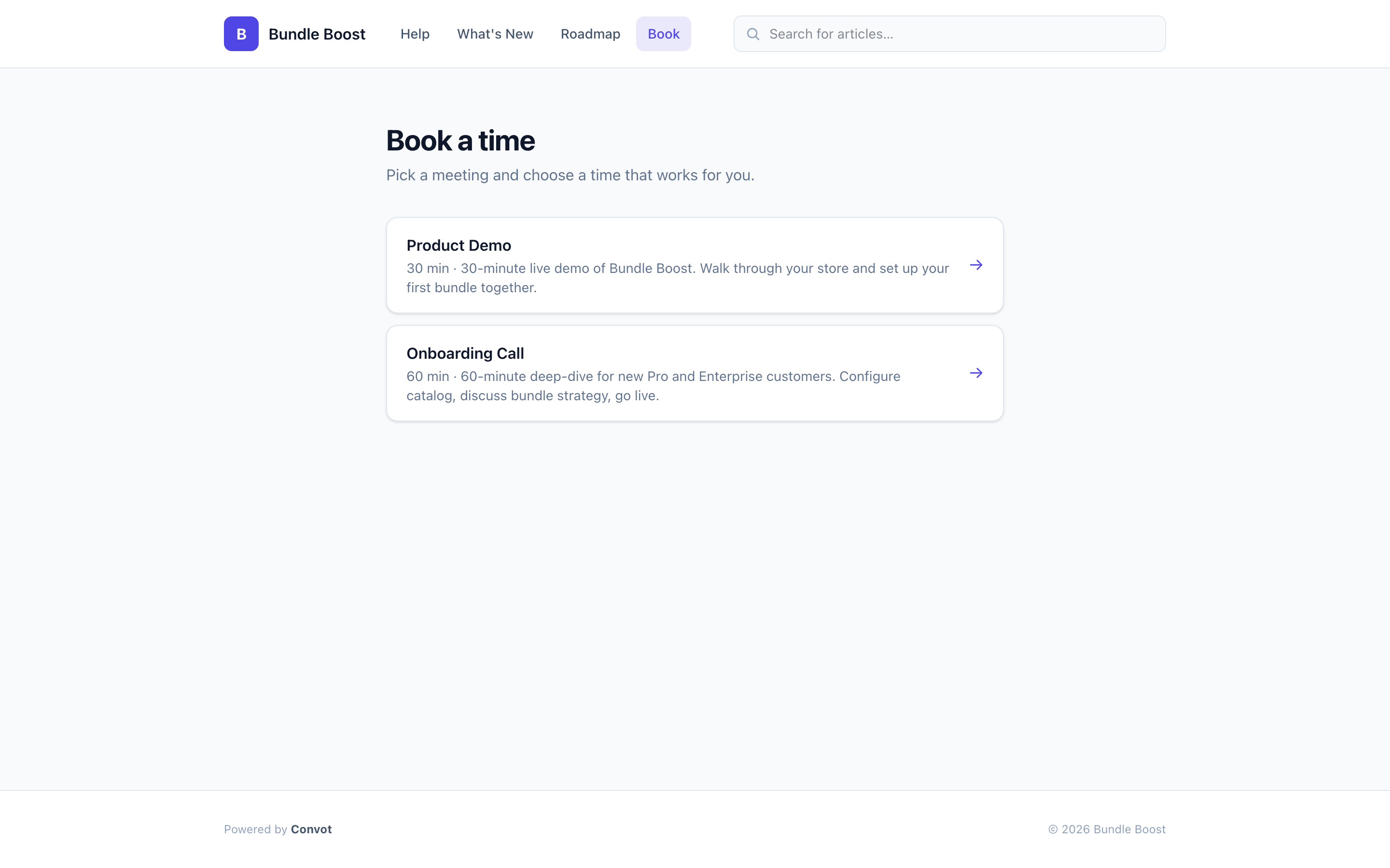 Branded booking page, pick a meeting type