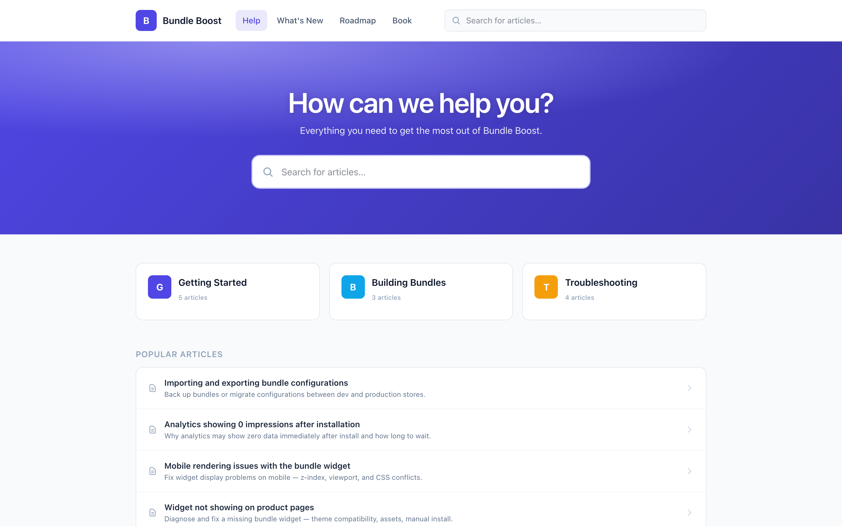 Help center + roadmap + status